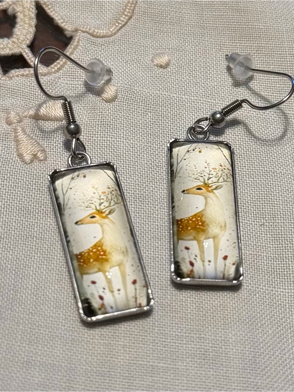 New Deer Illustration Rectangle Drop Earrings #278